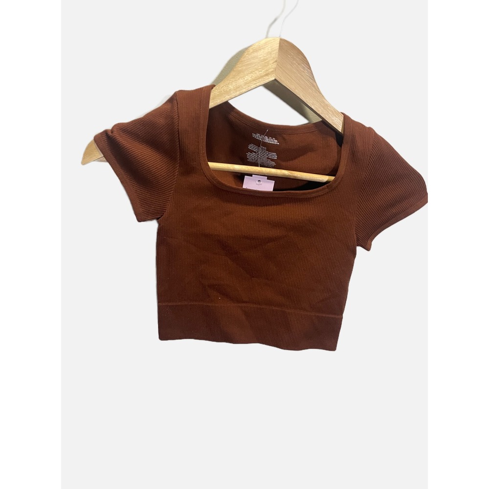 Wild Fable Crop Top Womens XXS Brown Ribbed Seamless Square Neck Casual Basic